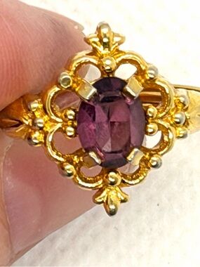 Gold Plated & Lab Created Amethyst Filigree Style Ring